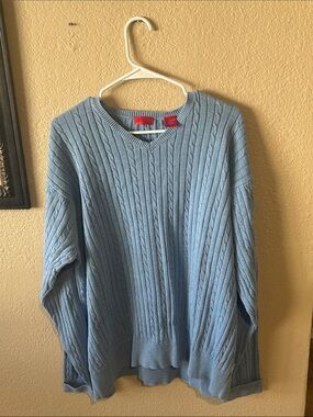 IZOD Blue Cable Knit Cotton Sweater XL Preppy Coastal Grandpa